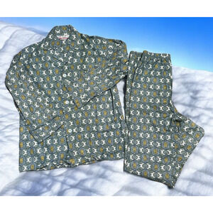 1950s Deadstock Flannel Pajama Set VTG Single Pocket Mens Pajama Top Pants NWOT